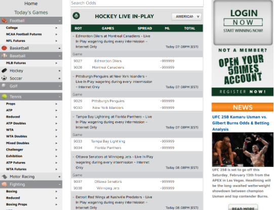 Live in-play options at the 5Dimes Sportsbook