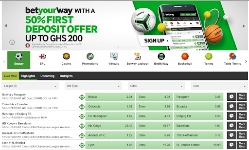 An image of the Betway 50% first deposit bonus page