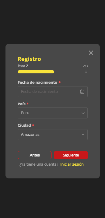 Formulario de registro Solbet Perú