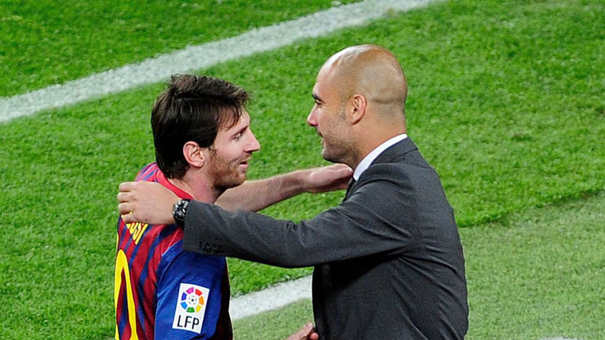 Lionel Messi y Pep Guardiola