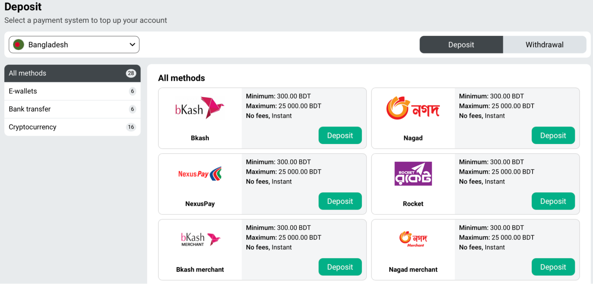 Payment Deposits/Withdrawals
