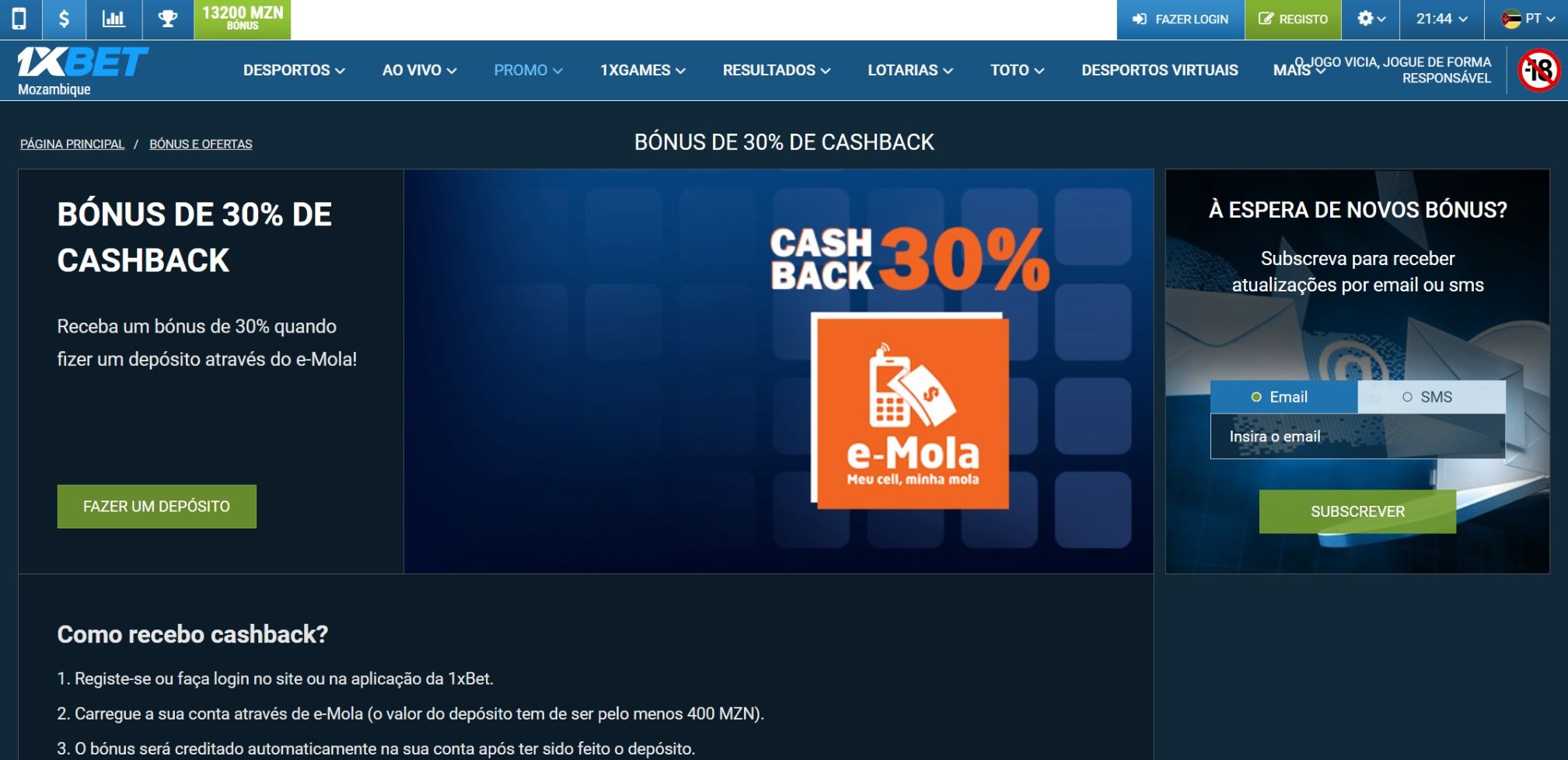 1xBet versão Desktop