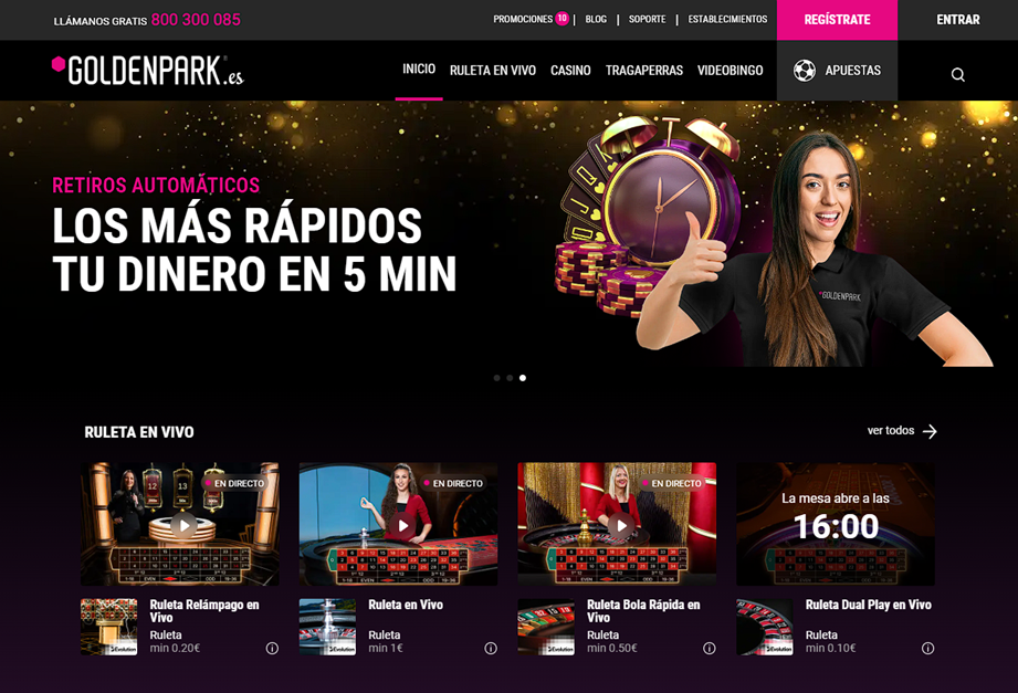 Página de inicio de la casa de apuestas GoldenPark en España
