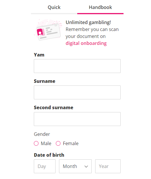 Image of the ‘Handbook’ registration mode