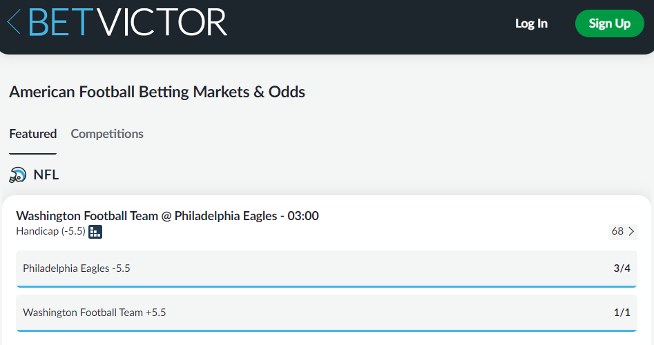 Betvictor NFL page