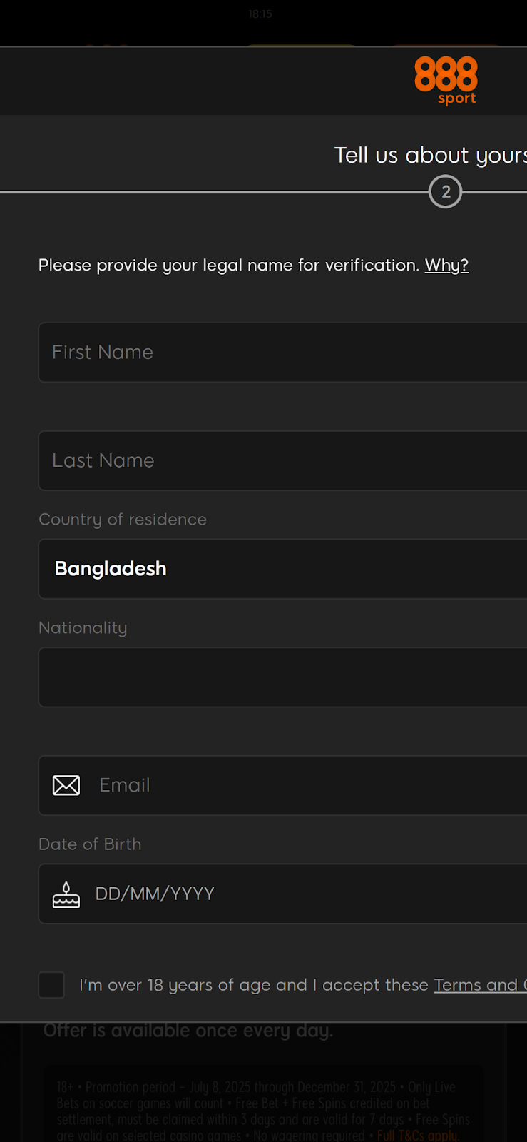 888Sport Registration