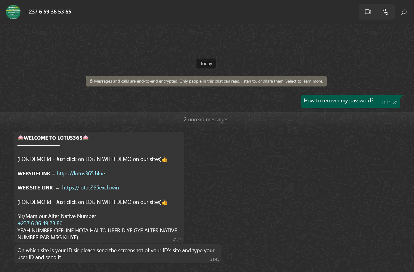 Password recovery lotus365