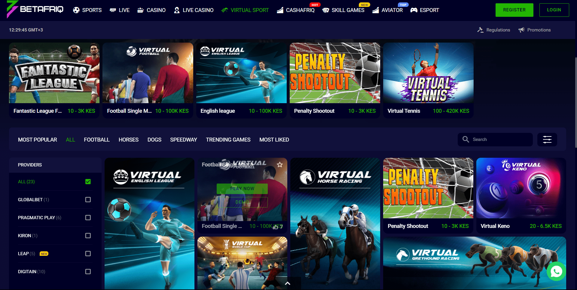 An image of the BetAfriq Virtual Sports games