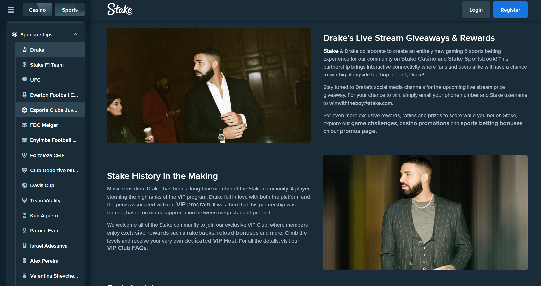 Drake - Stake Brand Ambassador Stake Sponsorships and Brand Ambassadors