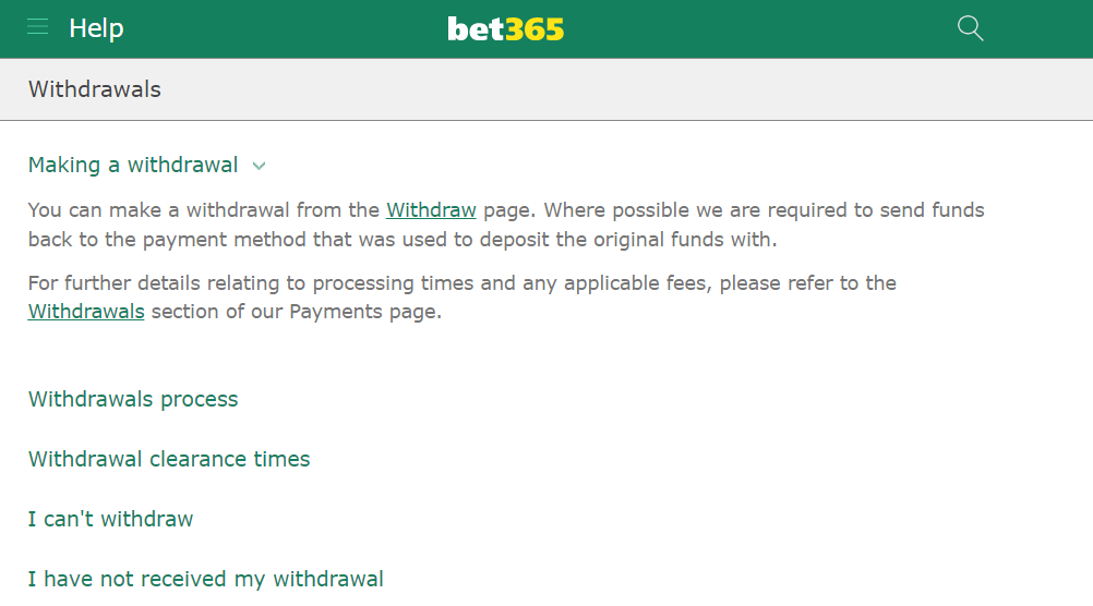 withdrawing money from Bet365