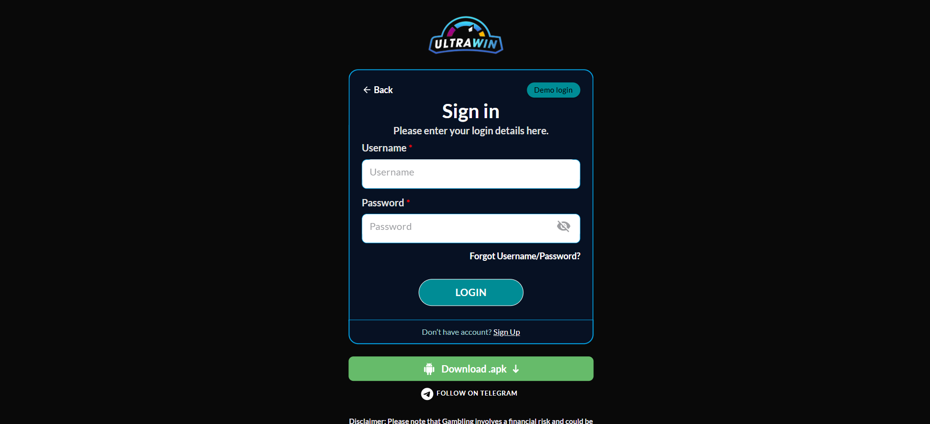 Login on Ultrawin bookmaker