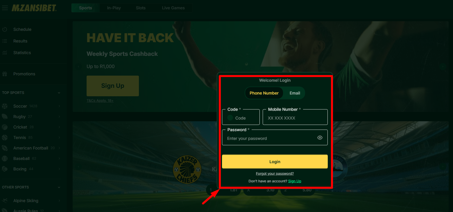 Mzansibet Login Page Mzansibet Access Account