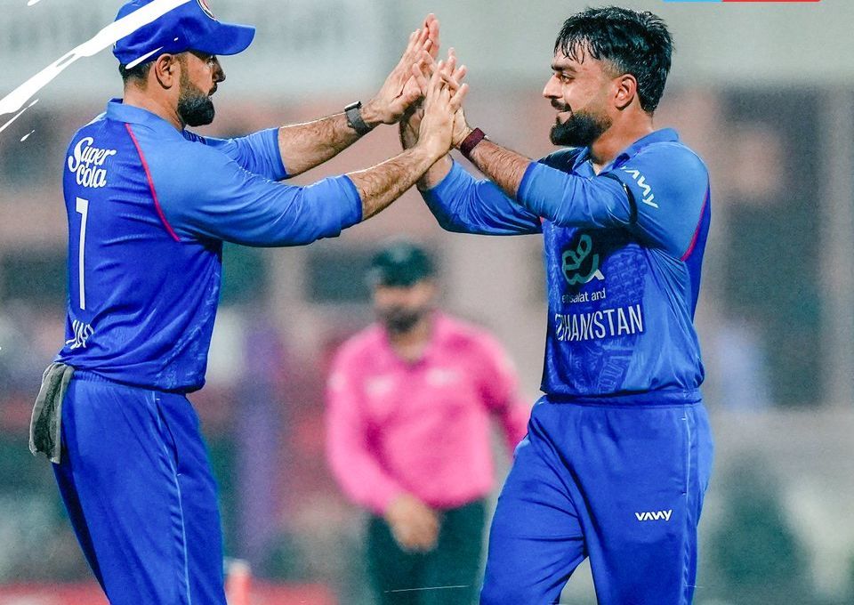 Afghanistan's Rashid khan (right) celebrates taking a wicket with a teammate in the match against UAE in the Tri-Nation T20I series in Sharjah. @ Afghanistan Cricket Board Afghanistan's Rashid khan (right) celebrates taking a wicket with a teammate in the match against UAE in the Tri-Nation T20I series in Sharjah. @ Afghanistan Cricket Board