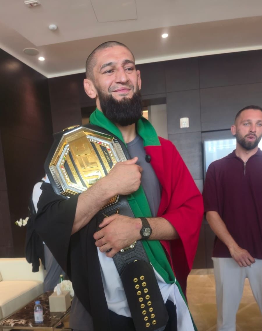 THE CHAMPION: Khamzat Chimaev pose for Telecom Asia Sport at the VIP lounge in Abu Dhabi. @Aman Motwani.