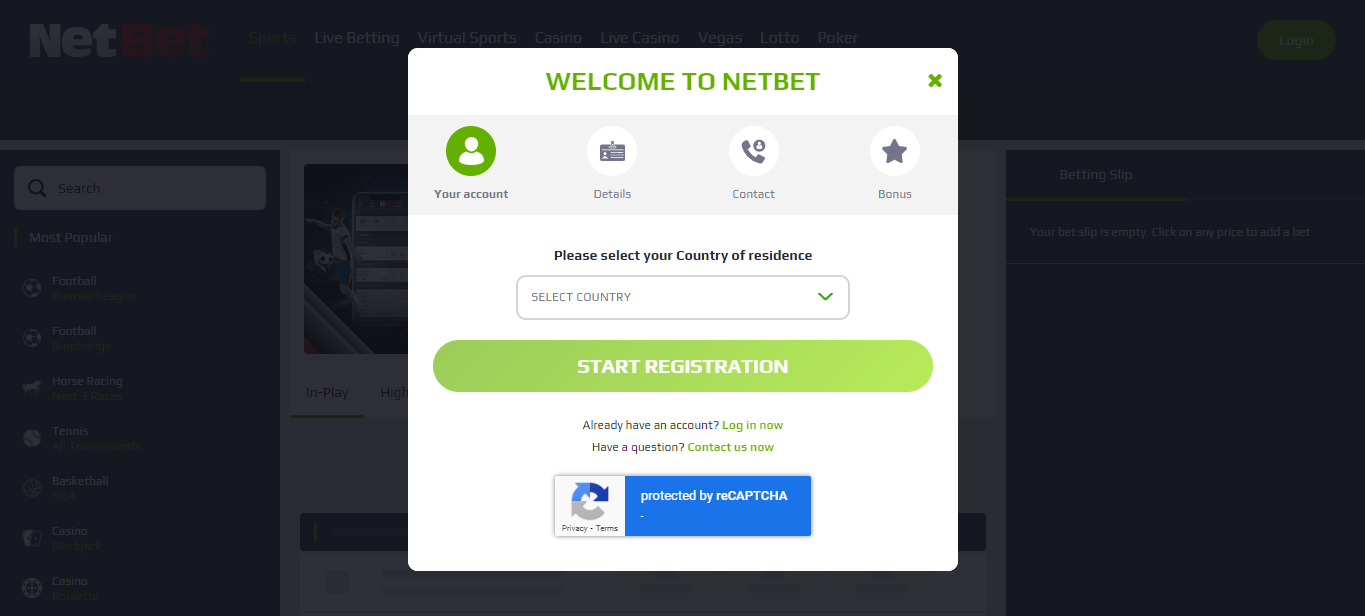 Netbet registration page