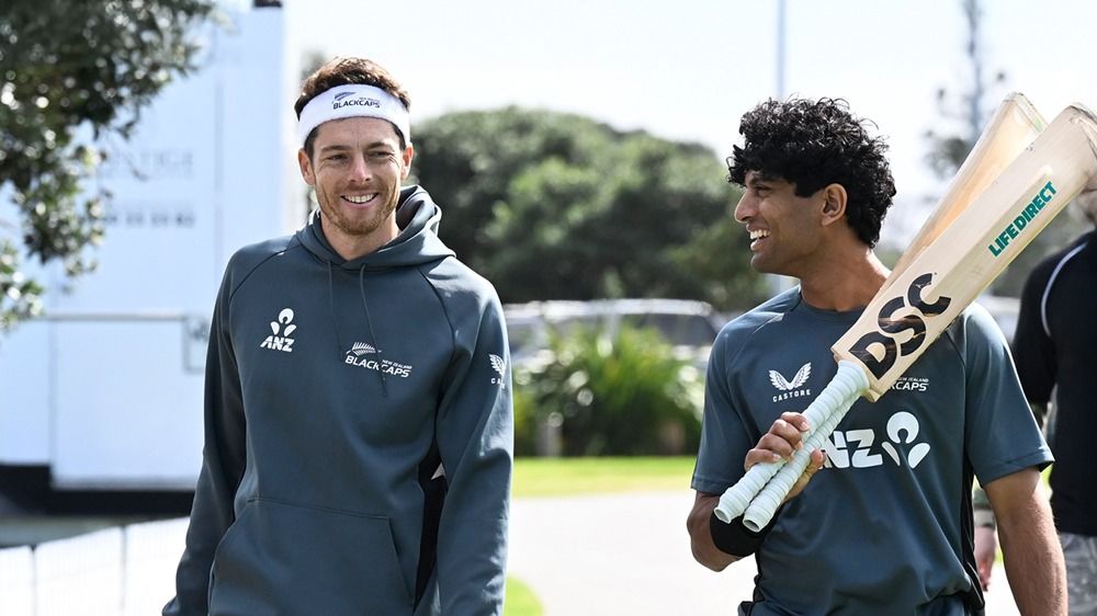 READY FOR BATTLE ROYALE: Mitchell Santner and Rachin Ravindra will be hoping to do well against England as they return to the sqauad. @ NZC/X READY FOR BATTLE ROYALE: Mitchell Santner and Rachin Ravindra will be hoping to do well against England as they return to the sqauad. @ NZC/X