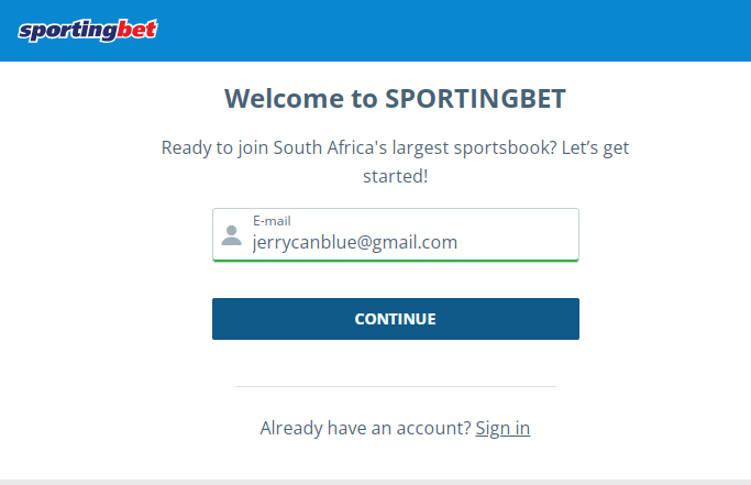 Creating an account on Sportingbet
