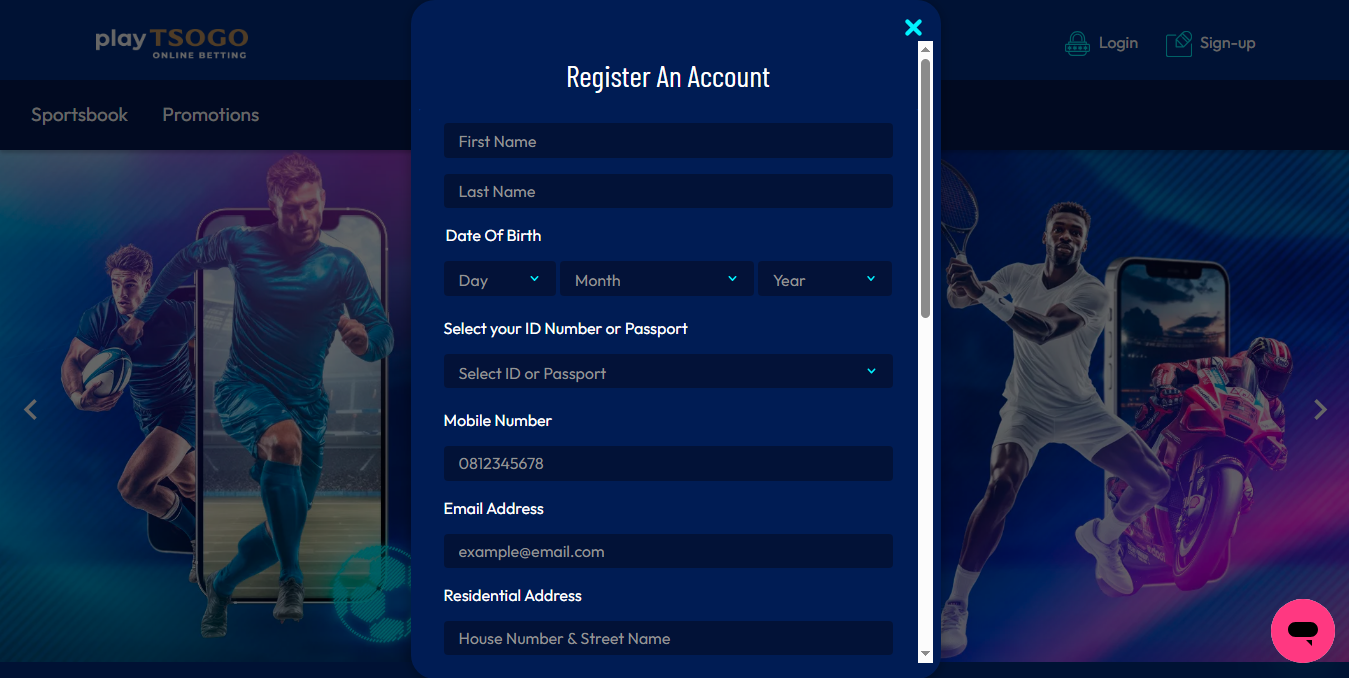 Click the Playtsogo Sign up button