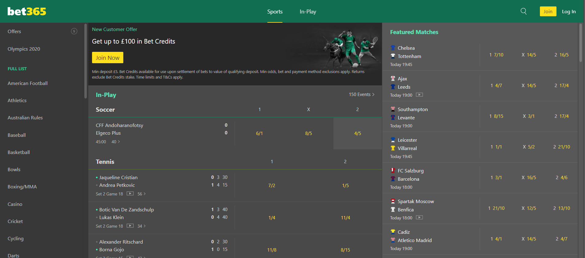 Money Line, Spread and Total game lines on a game at Bet365