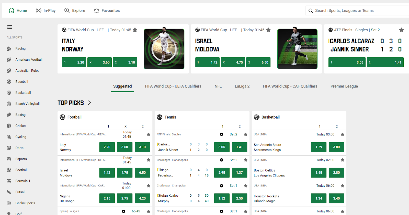 Unibet Sportsbook Interface