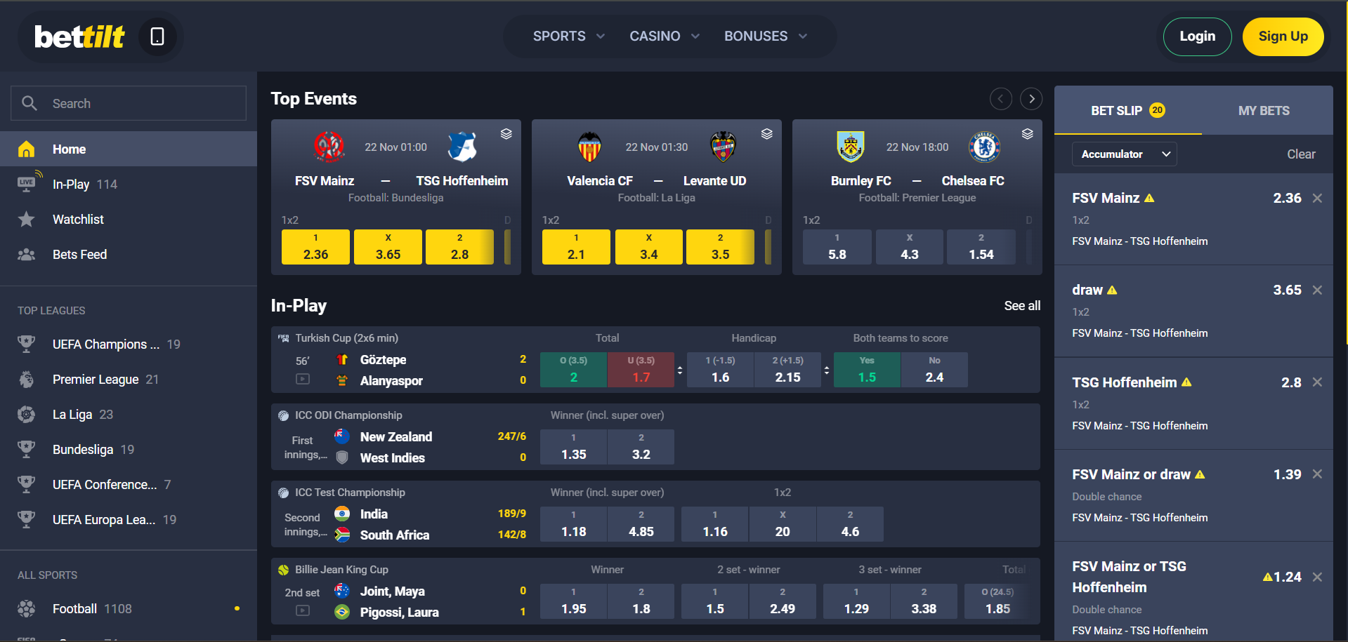 Bettilt sportsbook interface Sportsbook interface of Bettilt