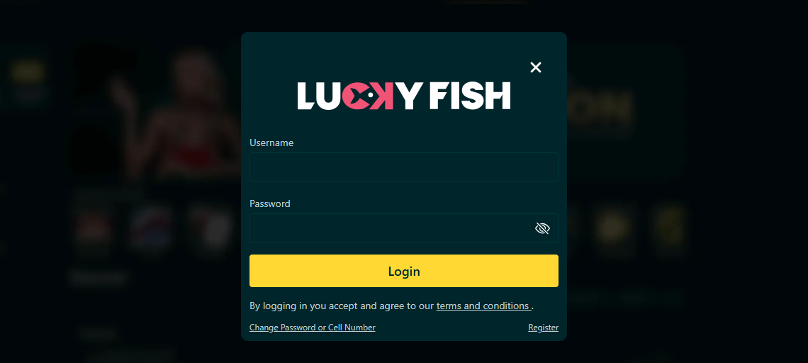 Luckyfish Login Page
