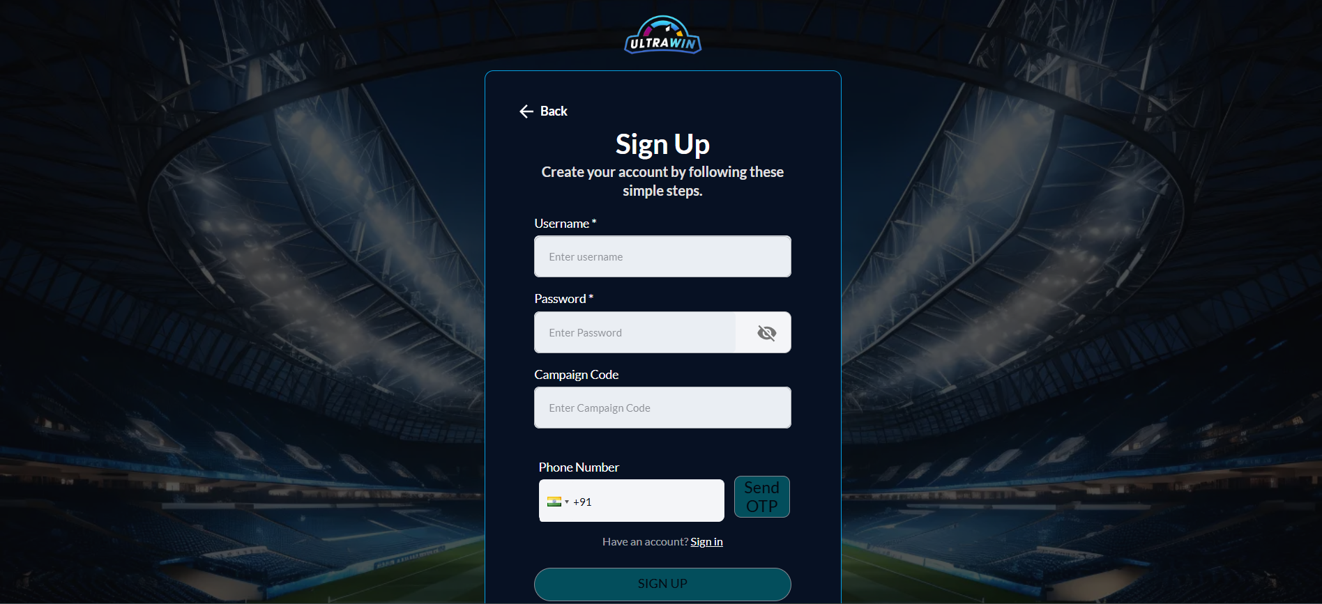 Registering a new account on Ultrawin