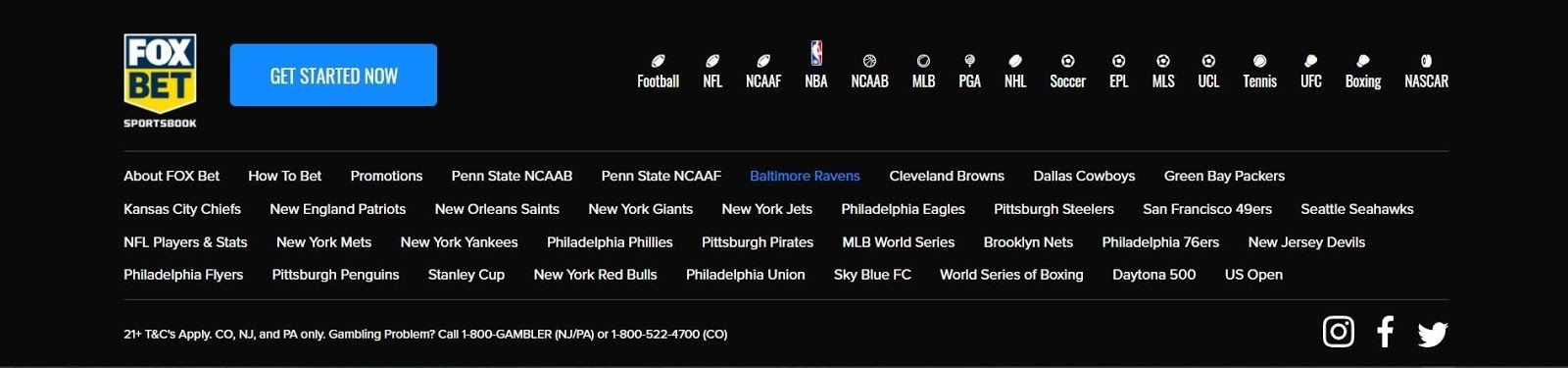 Fox Bet Website listing affiliated clubs