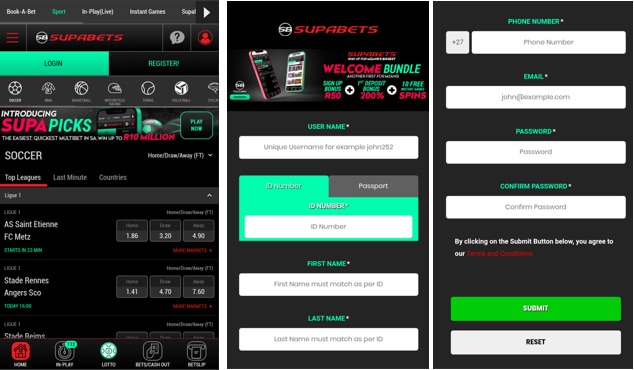 Supabets Registration on your mobile phone