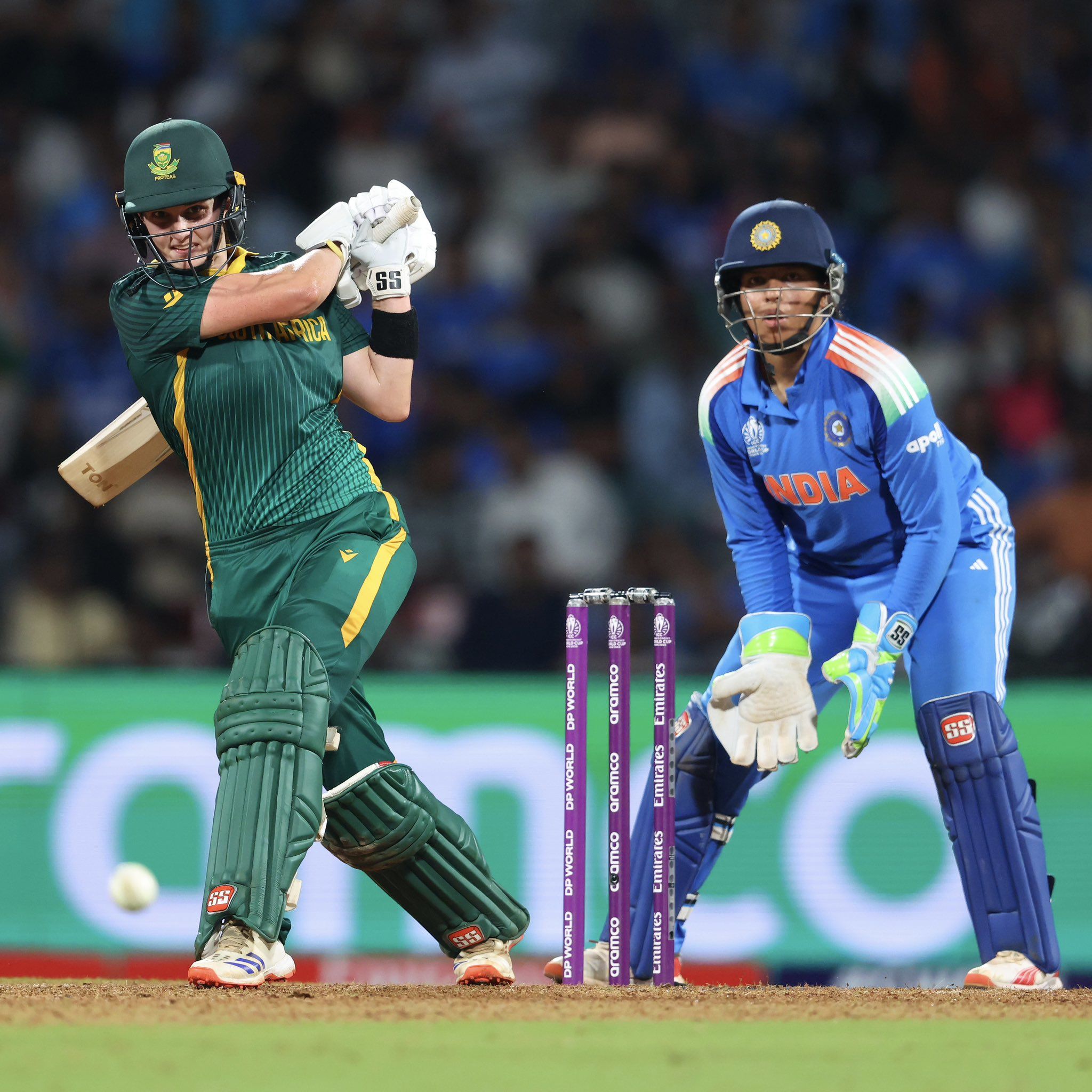 South Africa skipper Laura Wolvaardt in full flow during her century knock in the finals against India. @ProteasWomenCSA South Africa skipper Laura Wolvaardt in full flow during her century knock in the finals against India. @ProteasWomenCSA