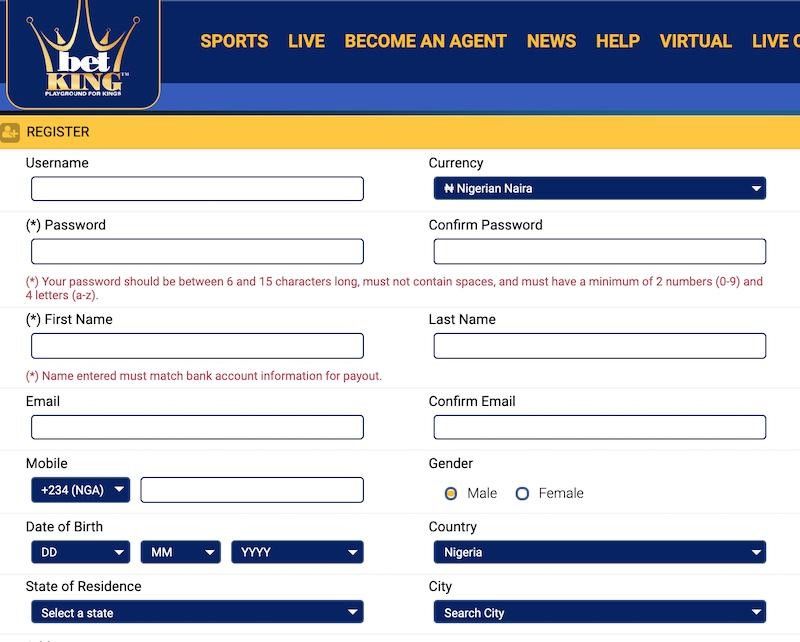 Betking Registration page