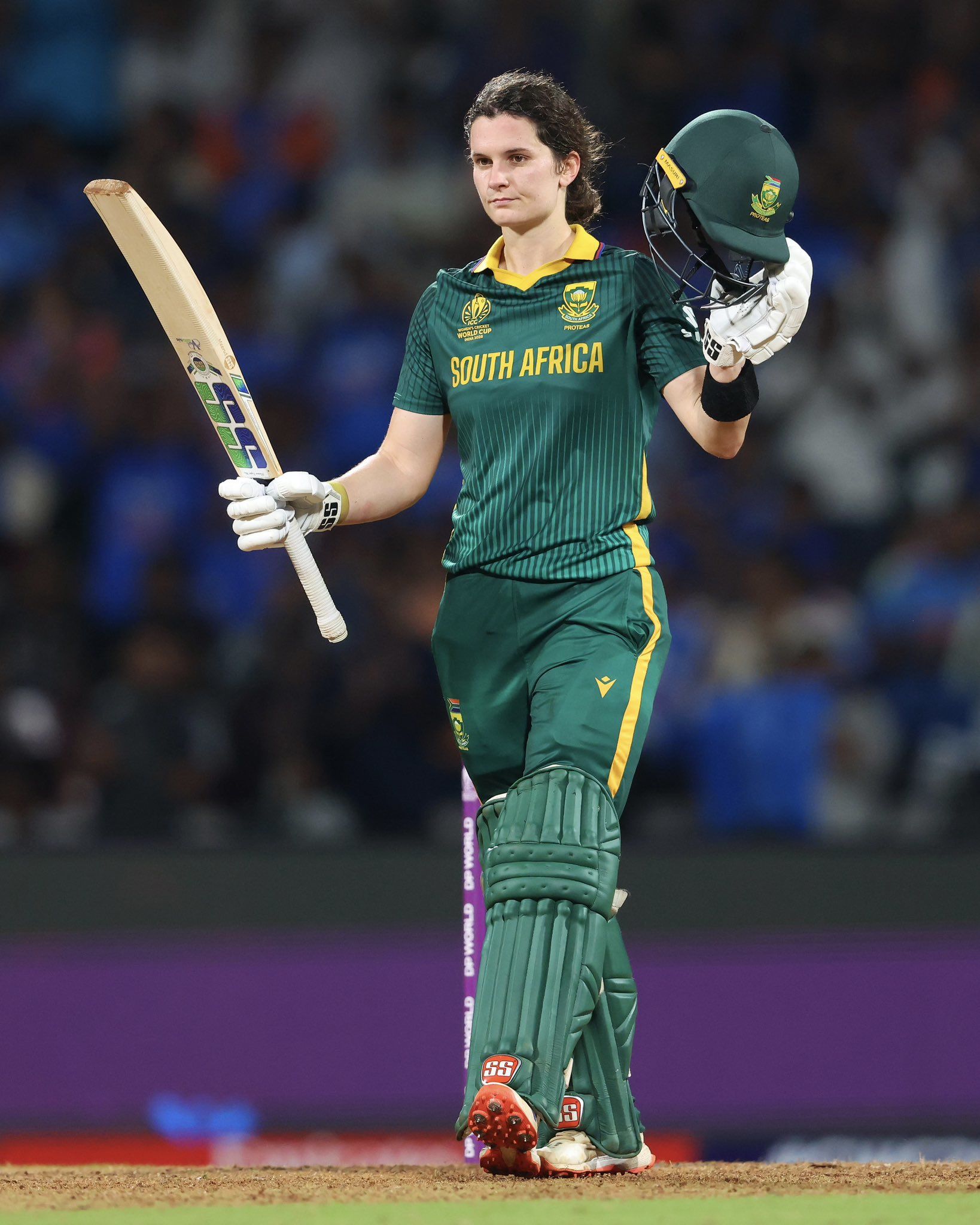 LEADING FROM THE FRONT: Laura Wolvaardt celebrates her century in the finals. @ProteasWomenCSA LEADING FROM THE FRONT: Laura Wolvaardt celebrates her century in the finals. @ProteasWomenCSA