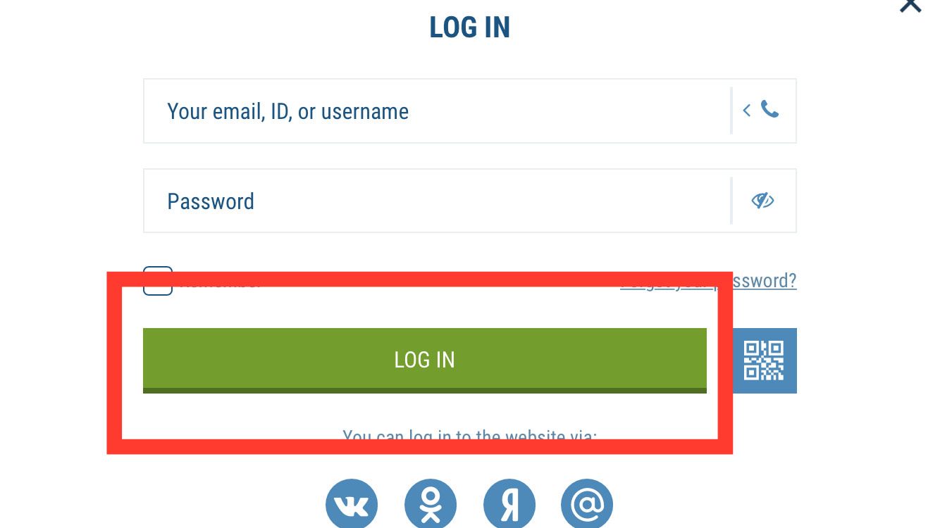 Image of the 1xBet Bangladesh complete login page