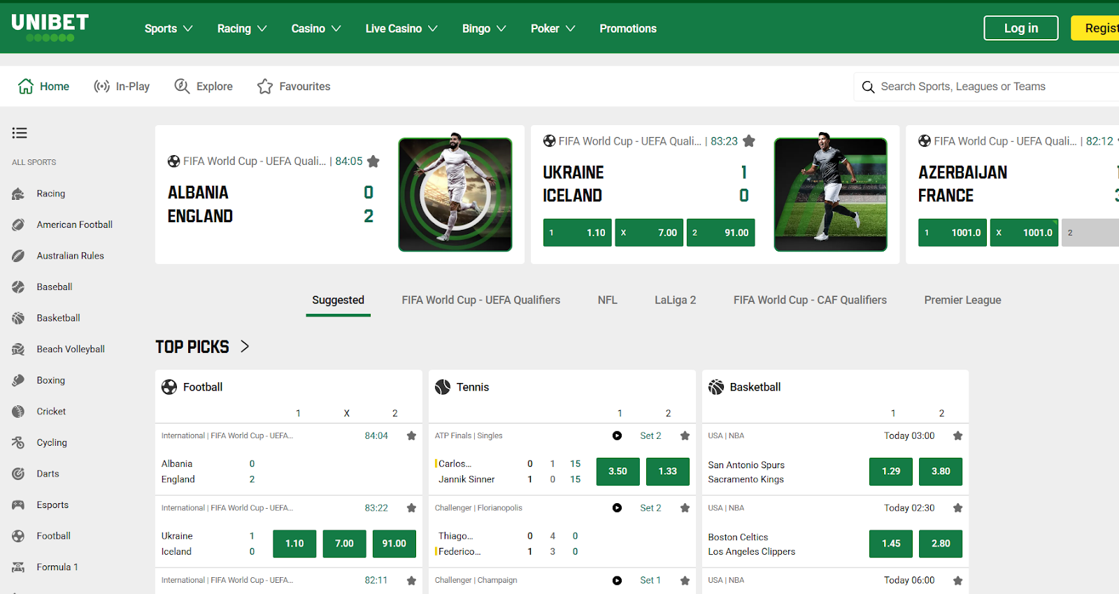 Unibet Sportbook Page