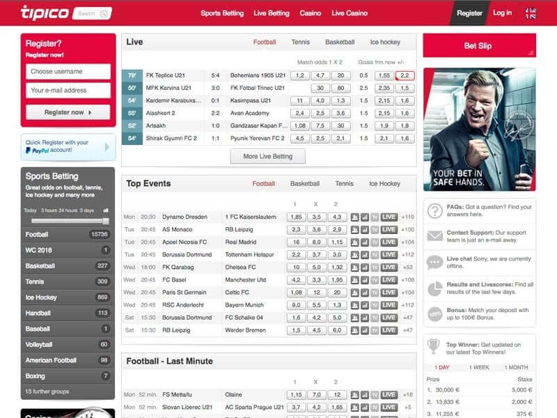 Tipico bookmaker homepage interface