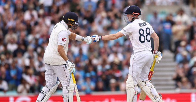 Harry Brook (111) and Joe Root (105) put England in line for historic chase. @@englandcricket/X