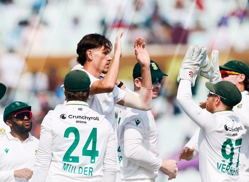 South Africa players celebrate a wicket during their win against India. @ProteasMenCSA