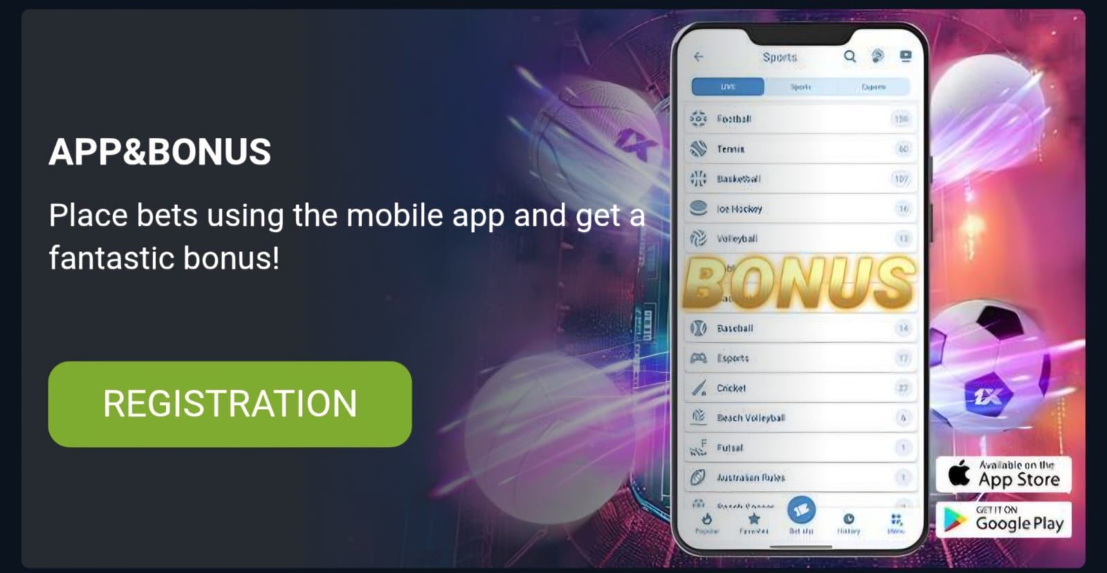 1xBet mobile app offer