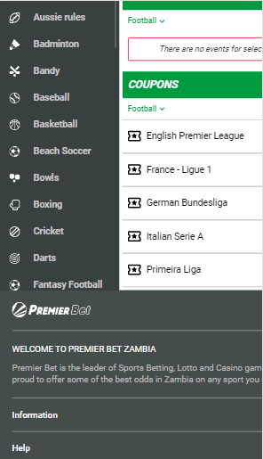 Premier Bet Zambia mobile app page image