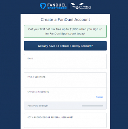 FanDuel Online Sportsbook Registration Form