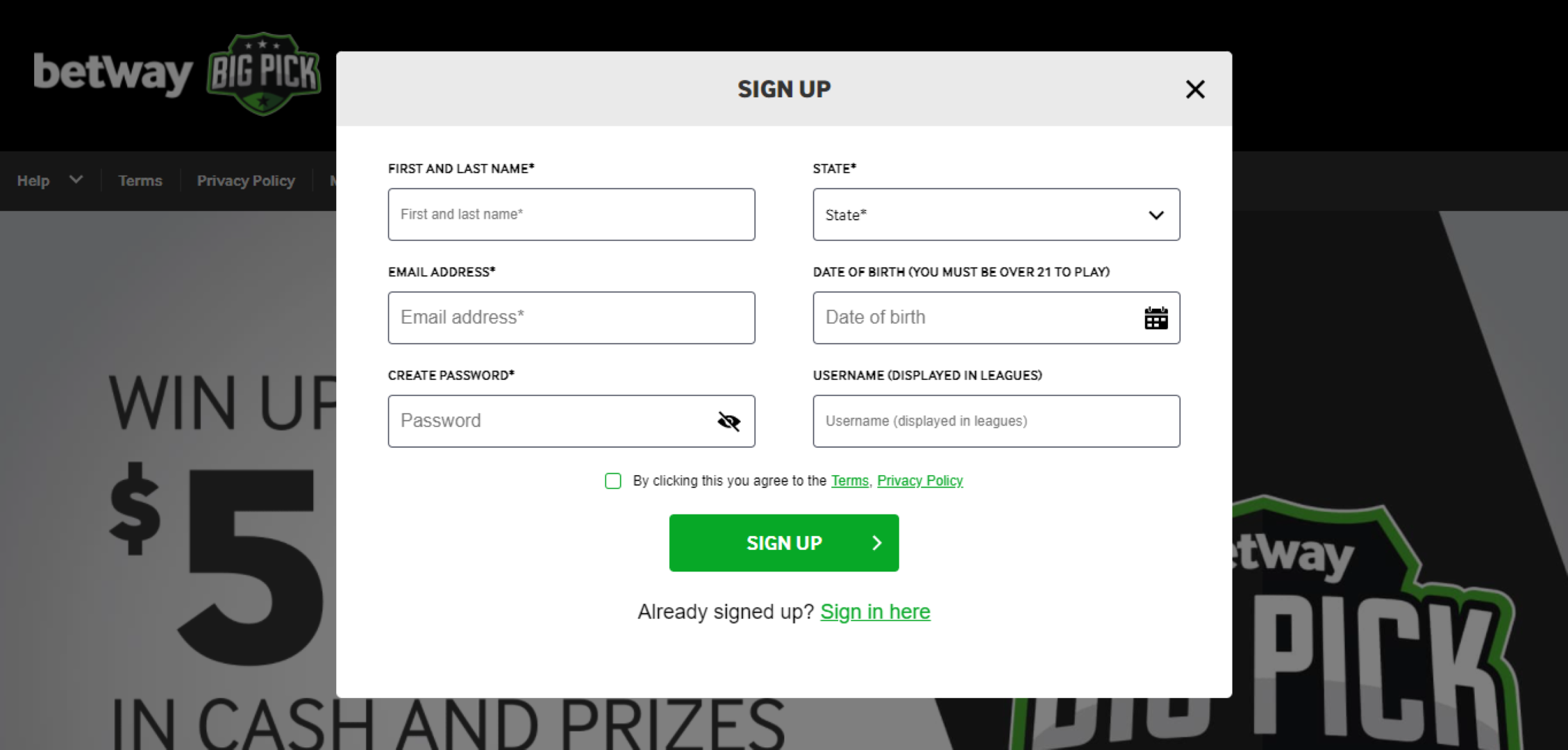 Sign-up Betway