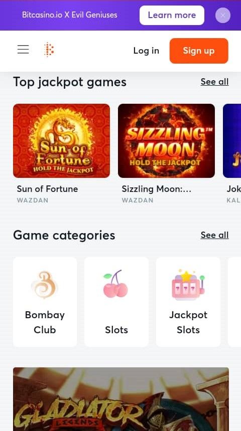 Bitcasino mobile version page image