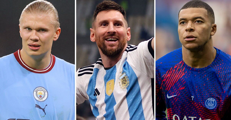 Erling Haaland, Lionel Messi, Kylian Mbappé