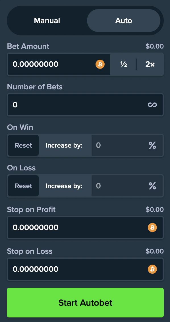 AutoPlay Feature Bet Diamonds Stake