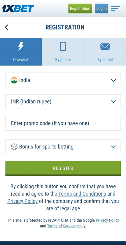 Account in 1xBet Android App