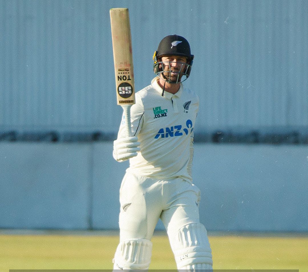 Devon Conway celebrates after scoring his unbeaten half century. @Blackcaps/X Devon Conway celebrates after scoring his unbeaten half century. @Blackcaps/X