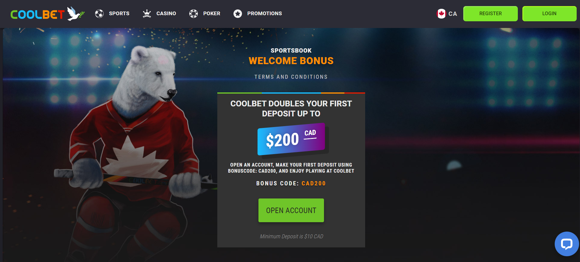 Coolbet has offered a compelling welcome bonus of up to CAD 200 with a minimum deposit of CAD 10.