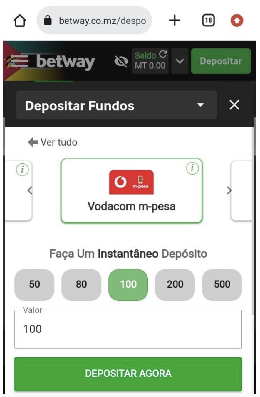 Montante de depósito na versão Android via M-Pesa