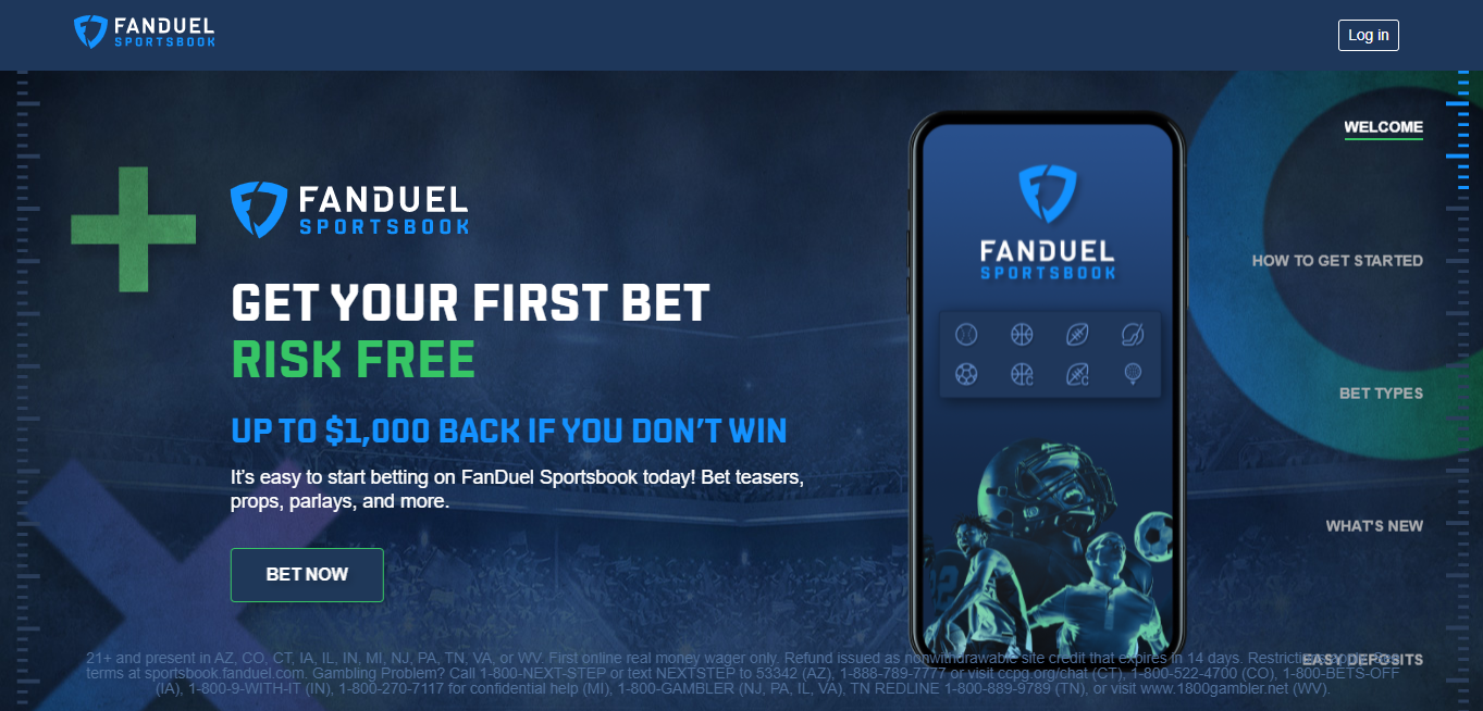 FanDuel Homepage showing the welcome bonuses