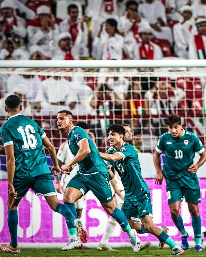 Iraqi players celebrate their win after scoring the match winner via penalty in the 100th-minute.@X